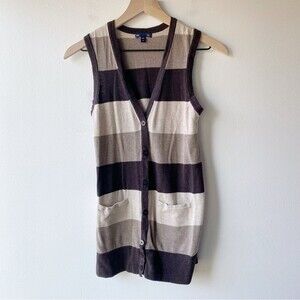 gap factory brown striped button front sweater vest sleeveless cardigan